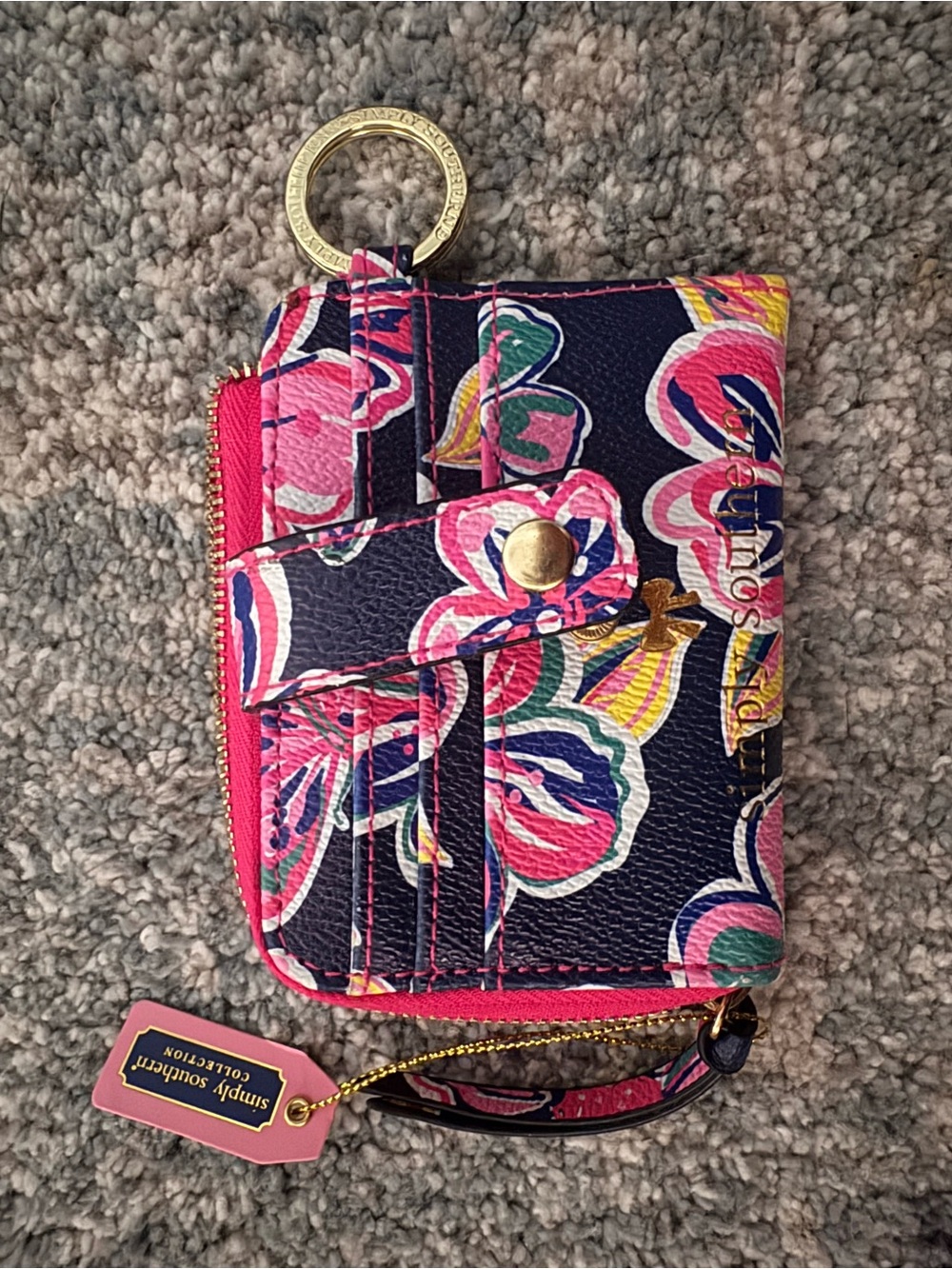 Simply Southern Navy Floral Card & Key Holder with Pink Trim